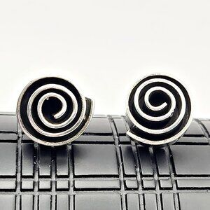 T8-95 Mexican Silver Spiral Stud Earrings – Vintage 925 Marked